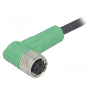 Connection lead | M8 | PIN: 3 | angled | 10m | plug | 60VAC | 4A | -25÷90°C