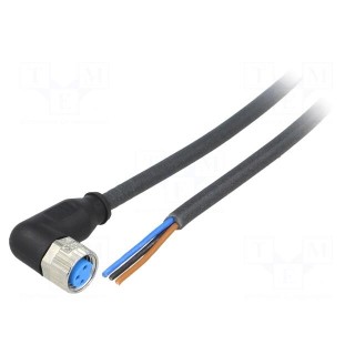 Connection lead | M8 | PIN: 3 | angled | 2m | plug | 60VAC | 4A | -40÷80°C