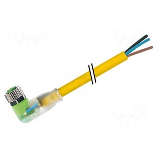 Connection lead | M8 | PIN: 3 | angled | 7.5m | plug | 30VAC | 4A | -40÷80°C