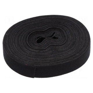 Velcro tie | L: 10m | W: 20mm | black | Package: reel