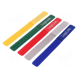 Velcro tie | L: 180mm | W: 20mm | red,blue,grey,green,yellow | Pcs: 5