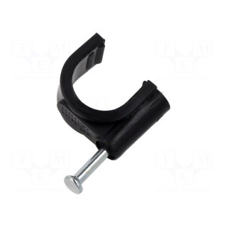 Holder | black | on round cable | 100pcs | with a nail | Ø: 12mm