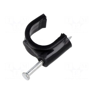 Holder | black | on round cable | 100pcs | with a nail | Ø: 14mm