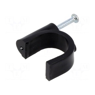 Holder | black | on round cable | 100pcs | with a nail | Ø: 16mm