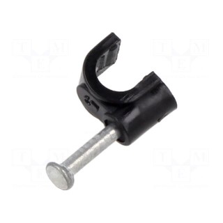 Holder | black | on round cable | 100pcs | with a nail | Ø: 5mm | H: 6.6mm