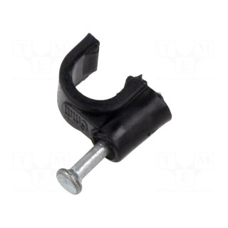 Holder | black | on round cable | 100pcs | with a nail | Ø: 6mm | H: 8.1mm