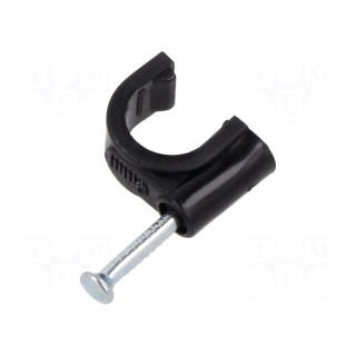 Holder | black | on round cable | 100pcs | with a nail | Ø: 9mm