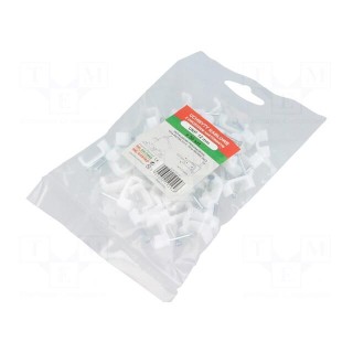 Holder | white | Application: for flat cable | with a nail | H: 8.2mm