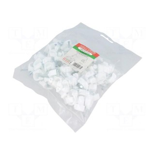 Holder | white | Application: on round cable | 100pcs | with a nail