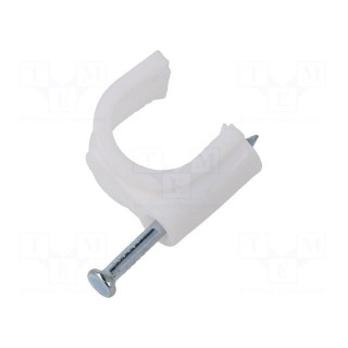 Holder | white | on round cable | 100pcs | with a nail | Ø: 14mm