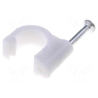 Holder | white | Application: on round cable | 100pcs | with a nail
