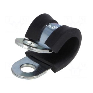 Fixing clamp | ØBundle : 10mm | W: 15mm | steel | Cover material: EPDM
