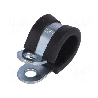 Fixing clamp | ØBundle : 15mm | W: 15mm | steel | Cover material: EPDM
