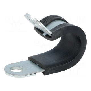 Fixing clamp | ØBundle : 15mm | W: 15mm | steel | Ømount.hole: 6.4mm