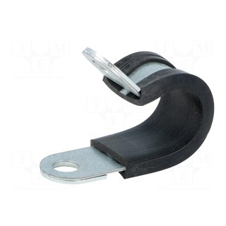 Fixing clamp | ØBundle : 15mm | W: 15mm | steel | Ømount.hole: 6.4mm