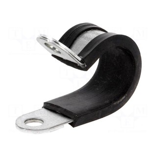 Fixing clamp | ØBundle : 19mm | W: 15mm | steel | Ømount.hole: 6.4mm