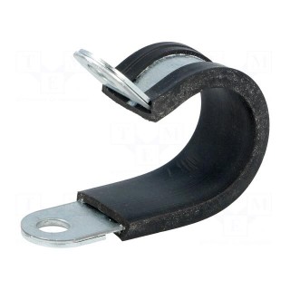 Fixing clamp | ØBundle : 21mm | W: 15mm | steel | Ømount.hole: 6.4mm