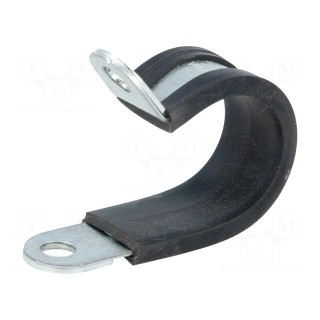 Fixing clamp | ØBundle : 22mm | W: 15mm | steel | Ømount.hole: 6.4mm