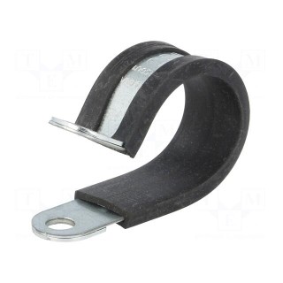 Fixing clamp | ØBundle : 28mm | W: 15mm | steel | Ømount.hole: 6.4mm