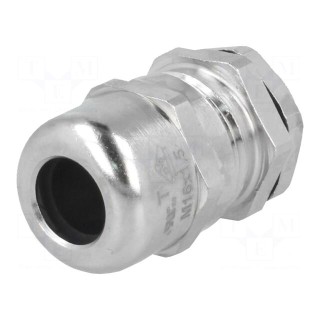 Cable gland | M16 | 1,5 | IP68 | Mat: brass | Body plating: nickel