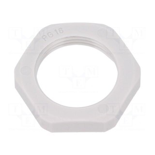 Nut | PG16 | polyamide | UL94V-0 | Thk: 6mm | Spanner: 30mm | grey