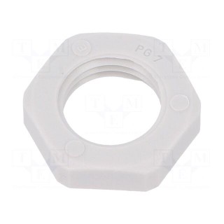 Nut | PG7 | polyamide | UL94V-0 | Thk: 5mm | Spanner: 19mm | grey