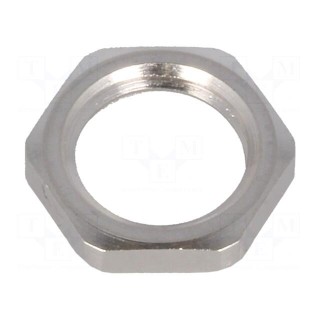 Nut | with earthing | M12 | brass | nickel | Thk: 2.8mm | Spanner: 15mm