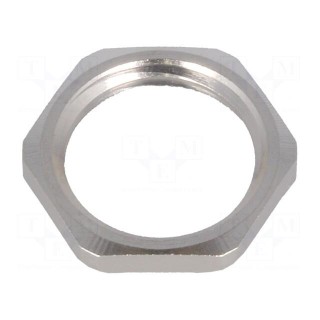 Nut | with earthing | M16 | brass | nickel | Thk: 2.8mm | Spanner: 19mm