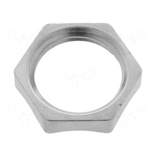Nut | with earthing | M16 | brass | nickel | Thk: 3.5mm | Spanner: 19mm