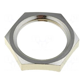 Nut | with earthing | M20 | brass | nickel | Thk: 3.7mm | Spanner: 24mm