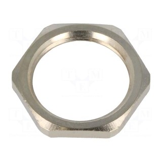 Nut | with earthing | M20 | brass | nickel | Thk: 3mm | Spanner: 24mm
