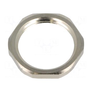 Nut | with earthing | M25 | brass | nickel | Thk: 3.5mm | Spanner: 30mm