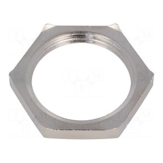 Nut | with earthing | M25 | brass | nickel | Thk: 4.2mm | Spanner: 30mm
