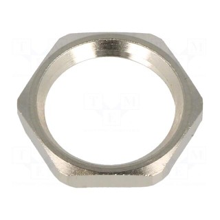 Nut | with earthing | PG9 | brass | nickel | Thk: 2.8mm | Spanner: 18mm