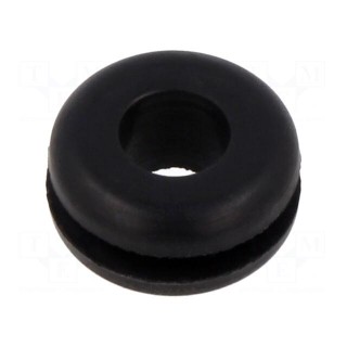 Grommet | Ømount.hole: 10mm | Øhole: 6mm | black | Panel thick: max.2mm