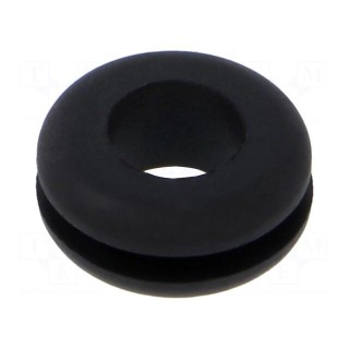 Grommet | Ømount.hole: 11mm | Øhole: 8mm | black | Panel thick: max.2mm