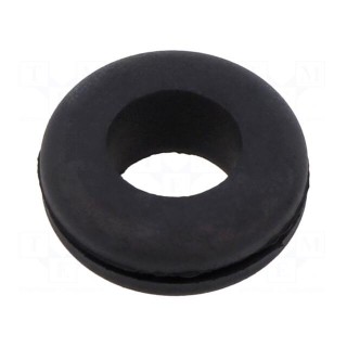 Grommet | Ømount.hole: 12mm | Øhole: 8mm | black | Panel thick: max.1mm