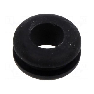 Grommet | Ømount.hole: 12mm | Øhole: 8mm | black | Panel thick: max.3mm