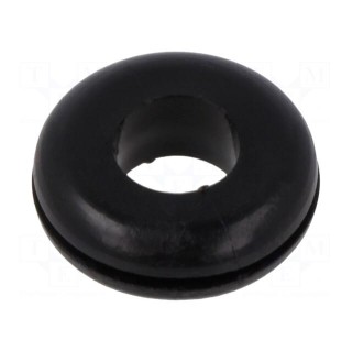 Grommet | Ømount.hole: 14mm | Øhole: 8mm | black | Panel thick: max.1mm