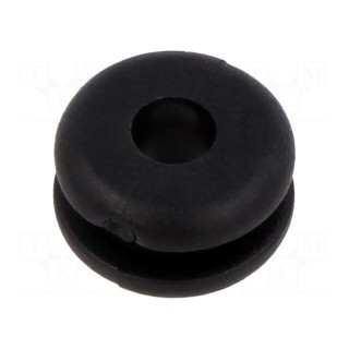 Grommet | Ømount.hole: 8mm | Øhole: 4mm | black | Panel thick: max.2mm