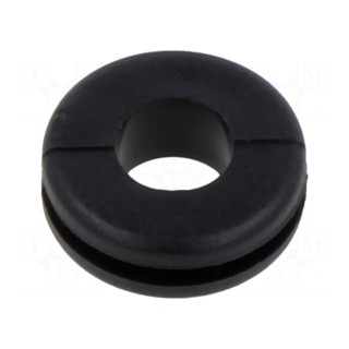 Grommet | Ømount.hole: 9.5mm | Øhole: 6.4mm | black | 0÷80°C | PVC