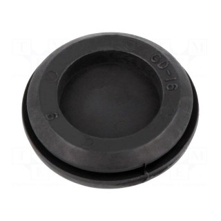 Grommet | with bulkhead | Ømount.hole: 15.5mm | Øhole: 9mm | black
