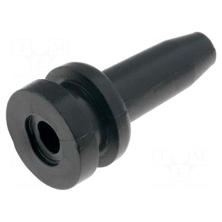 Strain relief | Ømount.hole: 9.5mm | Øhole: 3mm | PVC | black | L: 28.5mm