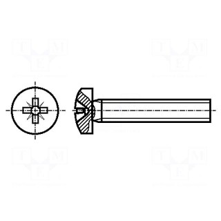 Screw | M3x12 | Head: cheese head | Pozidriv | PZ1 | DIN 7985A | ISO 7045