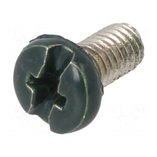 Screw | M3x6 | 0.5 | Head: cheese head | Phillips,slotted | brass | green