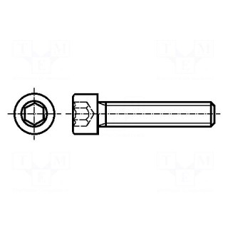 Screw | M10x20 | 1.5 | Head: cheese head | hex key | HEX 8mm | steel | zinc