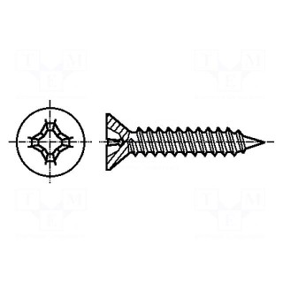 Screw | 5,5x38 | Head: countersunk | Phillips | A2 stainless steel