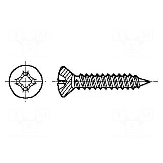 Screw | 2,9x16 | Head: countersunk | Phillips | A2 stainless steel