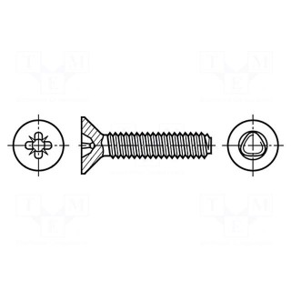 Screw | 4x6 | Head: countersunk | Pozidriv | PZ2 | steel | zinc | DIN 7500M