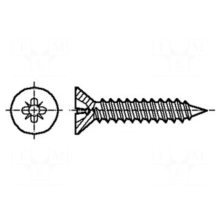 Screw | for metal | 2,9x19 | Head: countersunk | Pozidriv | zinc